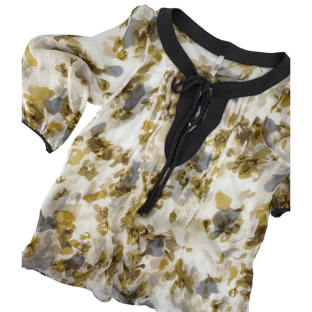 October Sky Vintage Women Med 100% Silk Floral Blouse Sheer Whimsigoth Fairycore